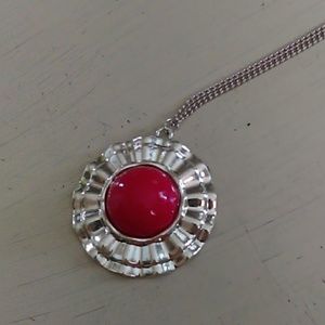 Long red medallion necklace